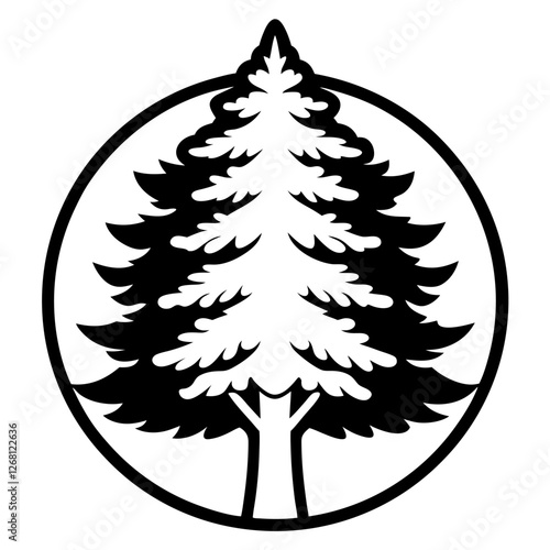 Cedar Tree Vector Illustration – Cartoon, Clipart & Line Art Design on White Background, Cedar tree vector clipart in cartoon, line art, and illustration style on a white background.