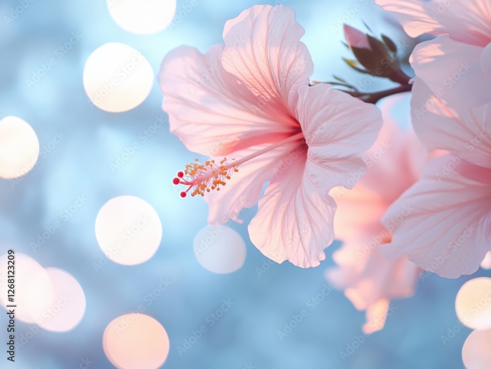 Pink Hibiscus Flowers with Bokeh Lights Pink Hibiscus Flowers with Bokeh Lights