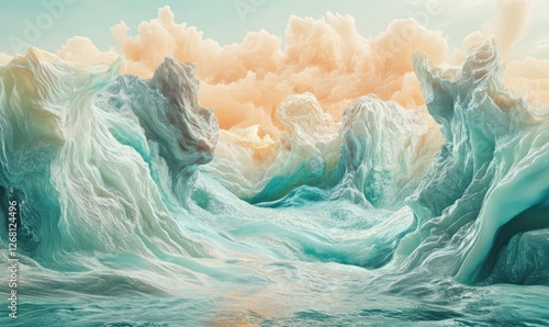Wallpaper Mural Digital art with fluid shapes in pastel colors, soft gradients creating a smooth, flowing visual compositio Torontodigital.ca