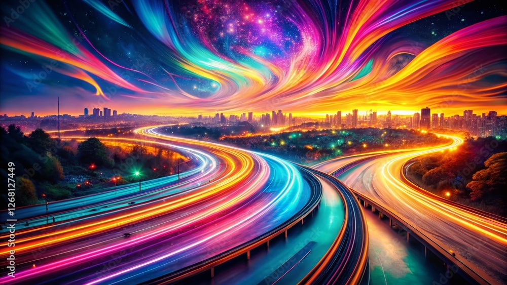 Fototapeta premium Abstract Travel Flow: Vibrant Lines & Colors in Low Light Photography