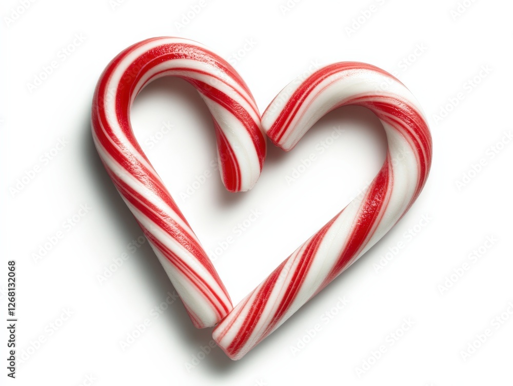 Candy canes forming a heart shape on a white background Candy canes forming a heart shape on a white background