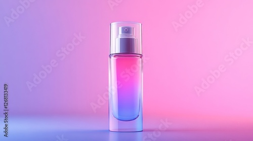 Elegant Clear Glass Cosmetic Bottle with a Gradient Color on a Clean Background