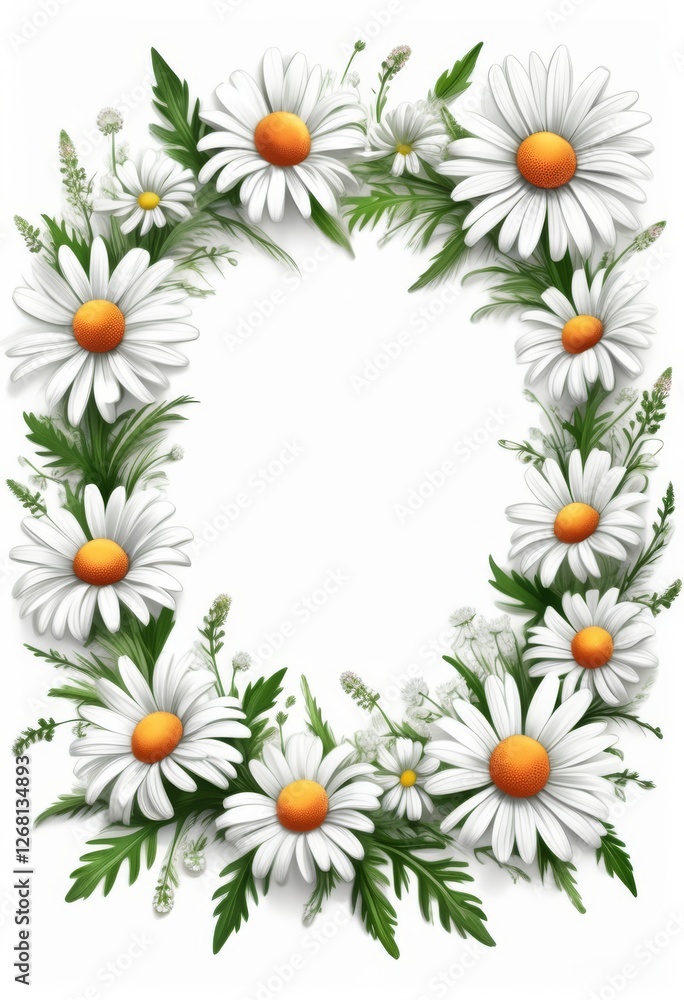 Blumiger Rahmen aus weißen Gänseblümchen mit grünen Blättern auf weißem Hintergrund, ideal für Grußkarten oder Frühlingsdesigns mit viel Platz für Text. Generative KI Blumiger Rahmen aus weißen Gänseblümchen mit grünen Blättern auf weißem Hintergrund, ideal für Grußkarten oder Frühlingsdesigns mit viel Platz für Text. Generative KI