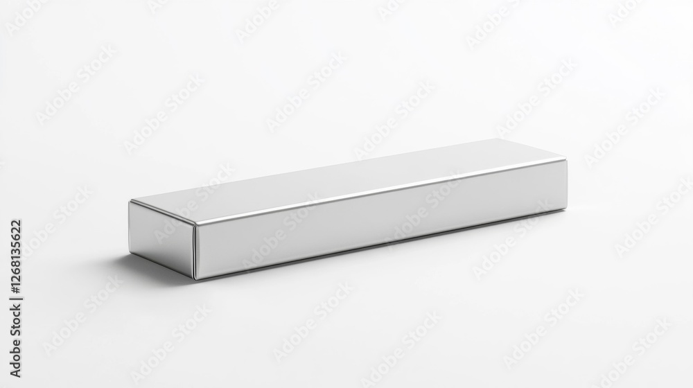 Silver Rectangular Box Mockup on Clean White Background Product Packaging Silver Rectangular Box Mockup on Clean White Background Product Packaging