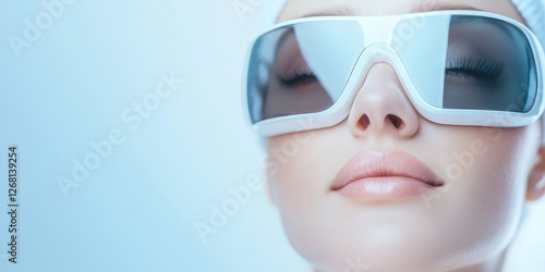 Wallpaper Mural Young beautiful woman wearing protective plastic goggles to protect her eyes during laser cosmetic procedures, laser hair removal and facial resurfacing Torontodigital.ca