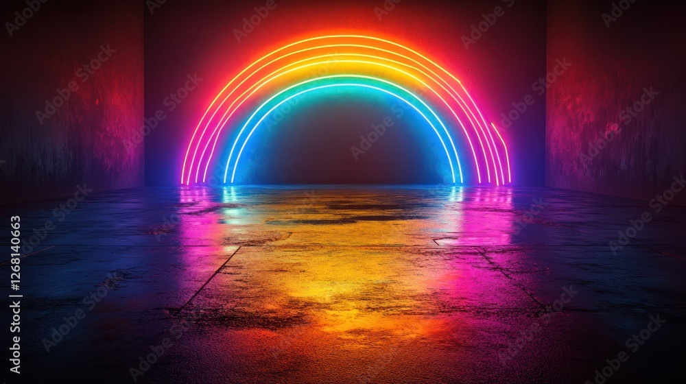 Obraz premium Futuristic rainbow neon lights forming a tunnel effect