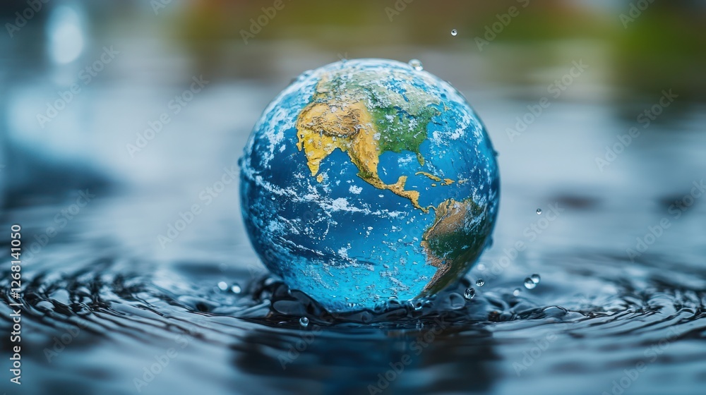 Globe made of water droplets, highlighting environmental conservation Globe made of water droplets, highlighting environmental conservation