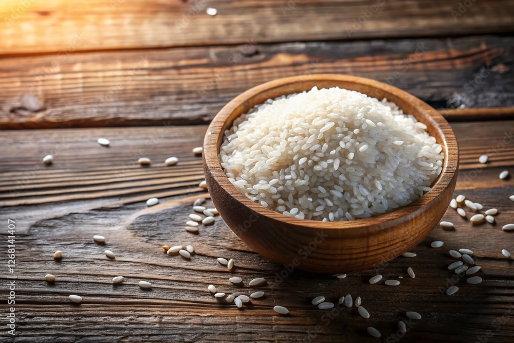 Aerial View of Wooden Bowl Filled with Raw Rice Grains - Drone Photography Aerial View of Wooden Bowl Filled with Raw Rice Grains - Drone Photography