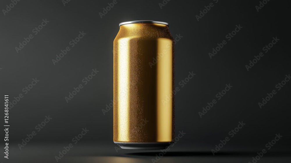 Golden Soda Can with Condensation on a Dark Background Studio Shot Golden Soda Can with Condensation on a Dark Background Studio Shot