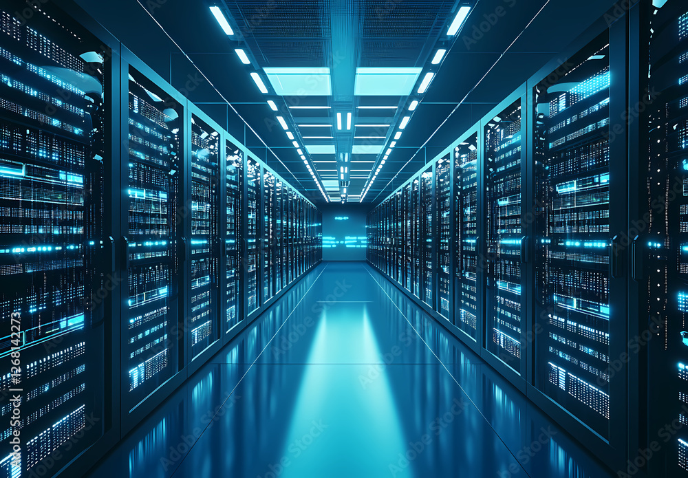 a data center with rows and lines of computer equipment in a server room interior on a blue background a data center with rows and lines of computer equipment in a server room interior on a blue background