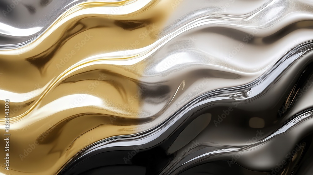 Abstract Gold Silver and Black Wavy Liquid Metal Texture Abstract Gold Silver and Black Wavy Liquid Metal Texture