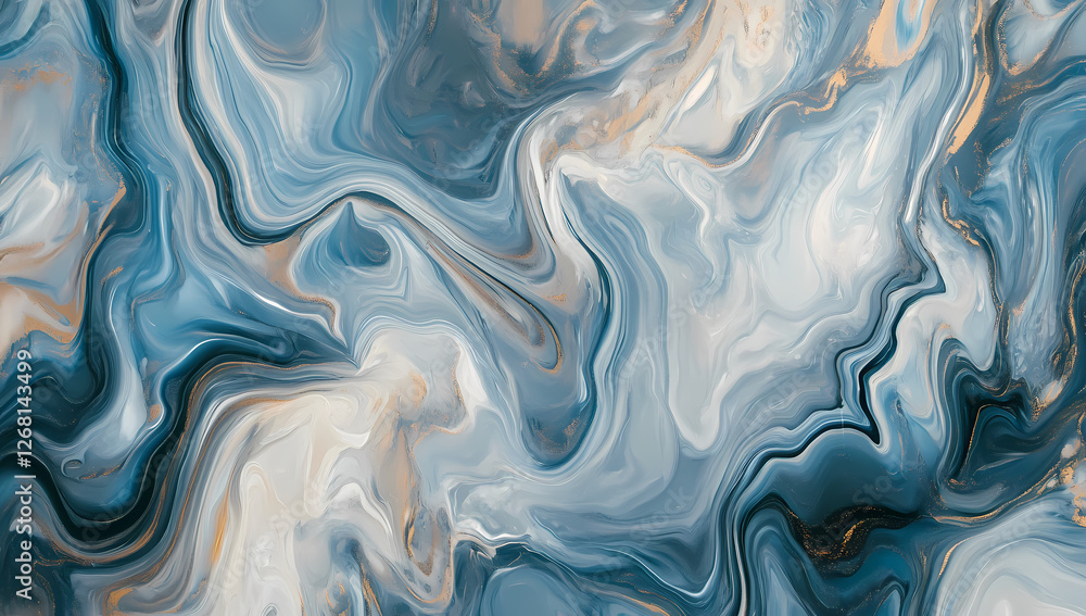 Obraz premium Abstract background with a marble texture, featuring a combination of blue and gray colors accented by gold elements