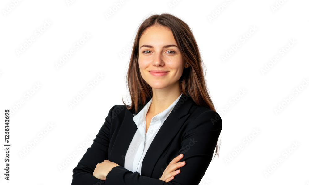 Confident businesswoman smiling with arms crossed in professional attire Confident businesswoman smiling with arms crossed in professional attire