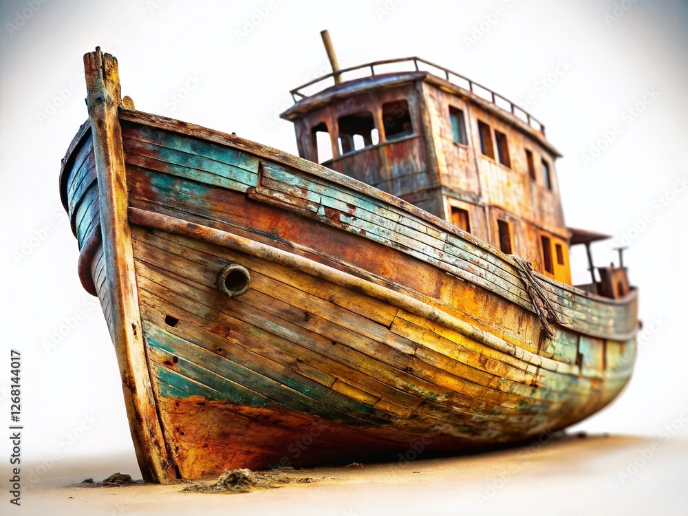 Ancient Wooden Shipwreck Isolated on White Background - Stock Photo Ancient Wooden Shipwreck Isolated on White Background - Stock Photo