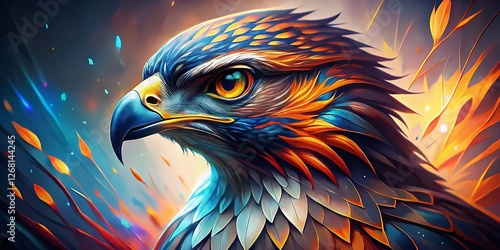 Anime Hawk Portrait, Dynamic Action Pose, Fantasy Bird Art, Japanese Style Illustration