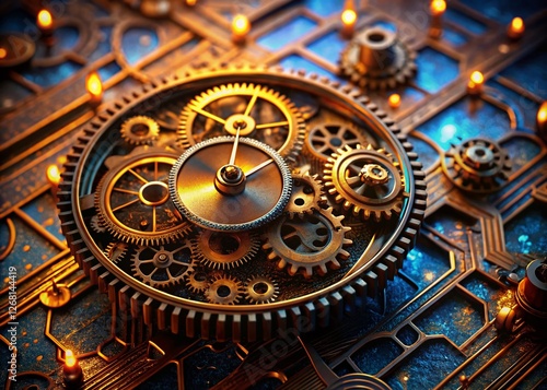 Wallpaper Mural Antique Clock Gears Transitioning to Modern Circuit Board - Futuristic Timepiece Concept Torontodigital.ca