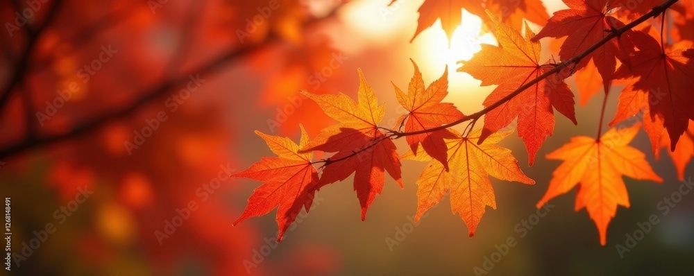 Sun-drenched maple branch, showcasing fiery autumn leaves , environment, details, golden hour Sun-drenched maple branch, showcasing fiery autumn leaves , environment, details, golden hour