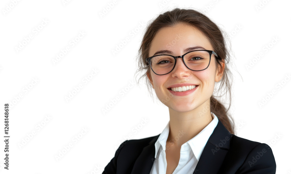 Professional woman smiling confidently in business attire against a clean background Professional woman smiling confidently in business attire against a clean background