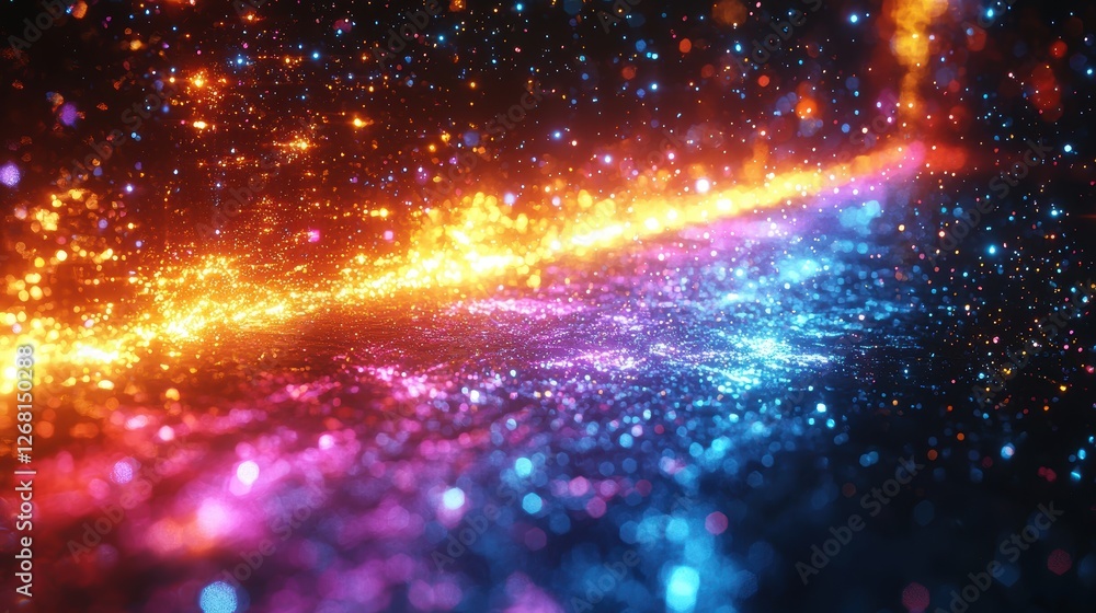 A vibrant cosmic scene with sparkling stars and colorful light trails. A vibrant cosmic scene with sparkling stars and colorful light trails.
