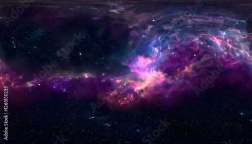 360 degree equirectangular projection space background with nebula and stars, environment map. HDRI spherical panorama
