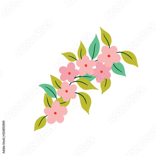 Illustration of Pink Flowers and Green Leaves