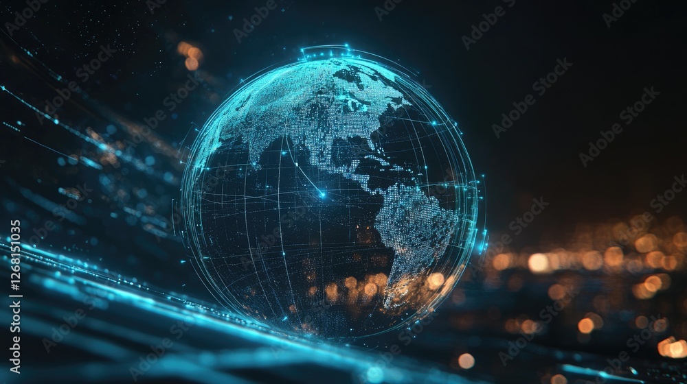 Obraz premium A Digital Globe with Interconnected Lines and Data Points