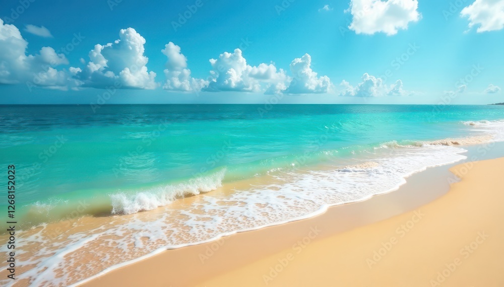 Golden sand meets turquoise sea, gentle waves , summer vacation, nature, calm Golden sand meets turquoise sea, gentle waves , summer vacation, nature, calm