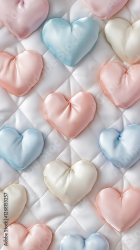 Valentine fabric hearts in pastel colors vertical