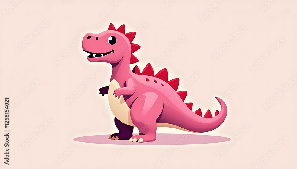 Naklejka premium Cute pink dinosaur character smiling on beige background