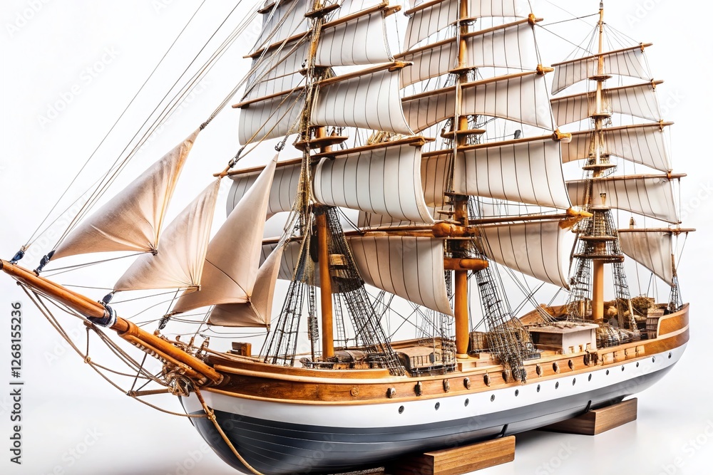 Fototapeta premium Classic Wooden Sailing Ship Model, Nautical Decor, Vintage Ship, Maritime Craft, Ocean Vessel