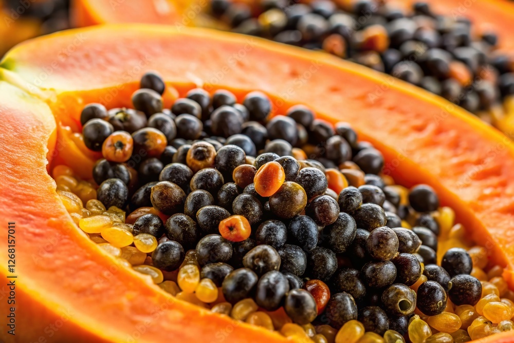 Close-up of Ripe Papaya Fruit Showing Numerous Black Seeds Close-up of Ripe Papaya Fruit Showing Numerous Black Seeds