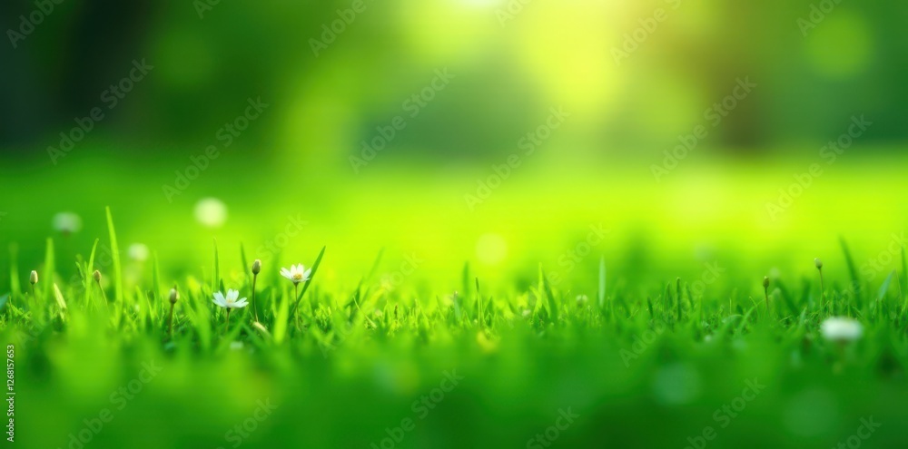 Obraz premium Dreamy green grass bokeh, blurred idyllic scene, image, focus, backgrounds