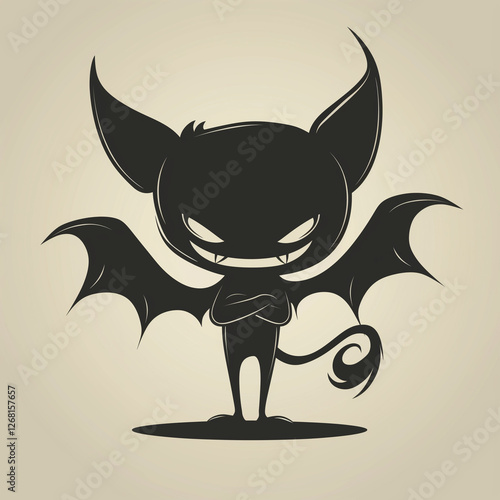 A black vector cartoon silhouette of a cute little devil