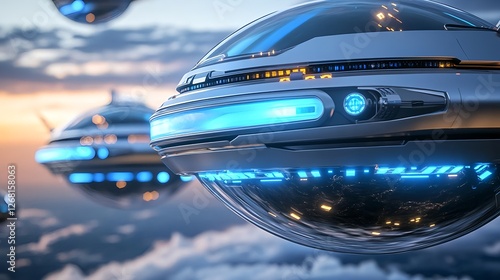 Futuristic Drones Flying Above Clouds - Sci-fi & Fantasy