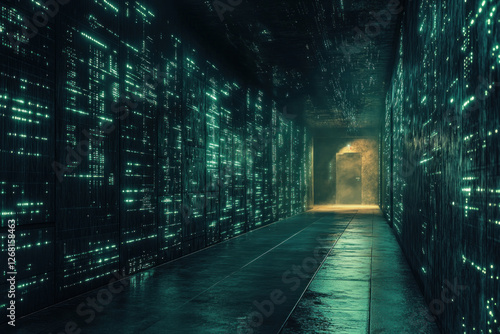Dark tunnel with glowing lights creating a mesmerizing path leading into the unknown depths.