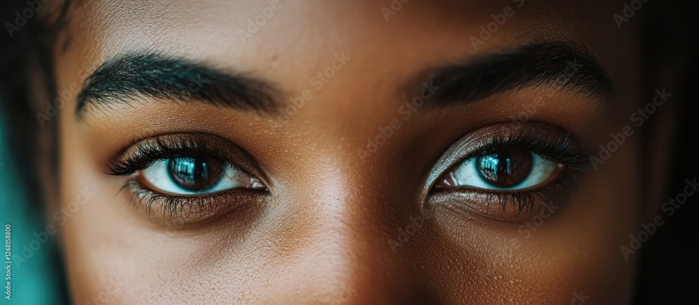 Fototapeta premium Close-up of a Person's Eyes with Dark Eyebrows and Long Eyelashes