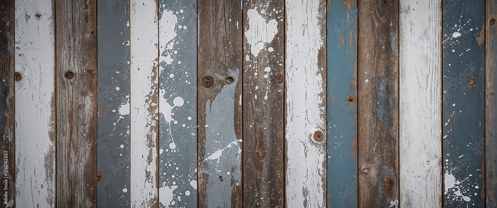 The wood is divided into two horizontal panels, each showing a variety of paint splatters and stains in shades of white, gray, blue, and brown (10) The wood is divided into two horizontal panels, each showing a variety of paint splatters and stains in shades of white, gray, blue, and brown (10)