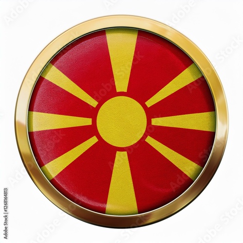 北マケドニアの国旗のブローチ。白背景。(North Macedonia flag brooch on white background.)
 photo