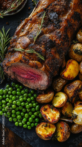 Obraz na płótnie Roast lamb with potatoes and peas w salonie