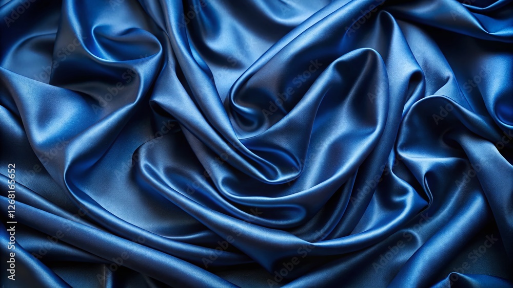 Fototapeta premium Dark Blue Satin Abstract Background, Silky Soft Wave Fold Texture, Old Navy Blue Space Design