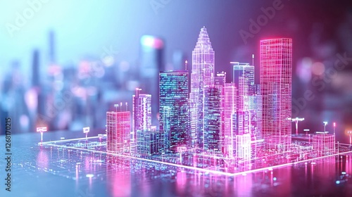 Neon Holographic Metropolis Driven by AI Technology in a Bustling Cityscape