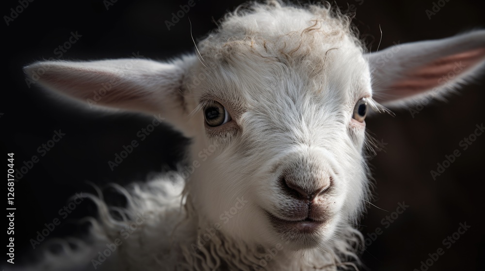 Obraz premium Close-up Portrait of a White Lamb with Curly Fur