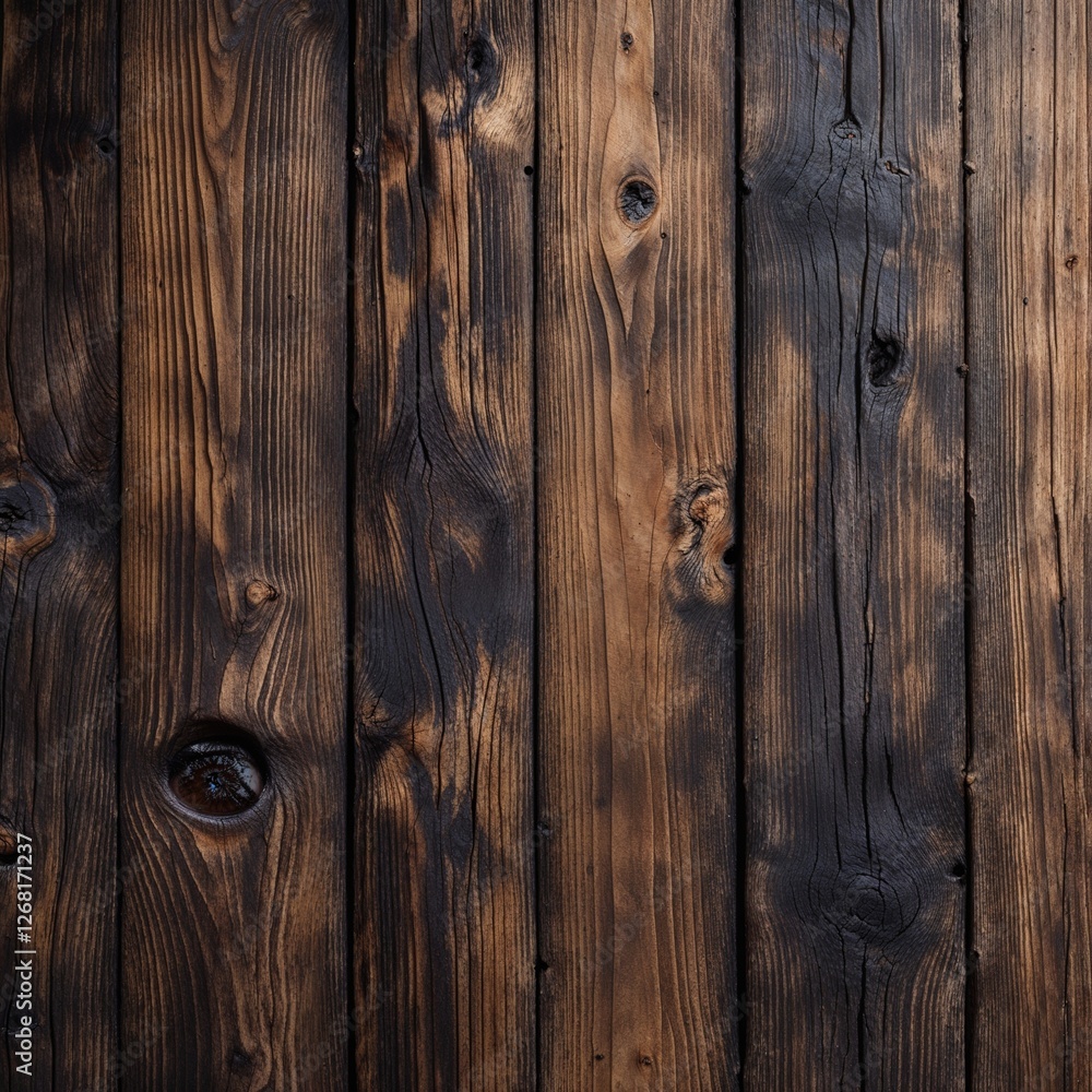 close-up view of the wood, emphasizing its texture and grain patterns. The wood appears aged, with a rich, dark brown color and visible knots and imperfections that add character. close-up view of the wood, emphasizing its texture and grain patterns. The wood appears aged, with a rich, dark brown color and visible knots and imperfections that add character.