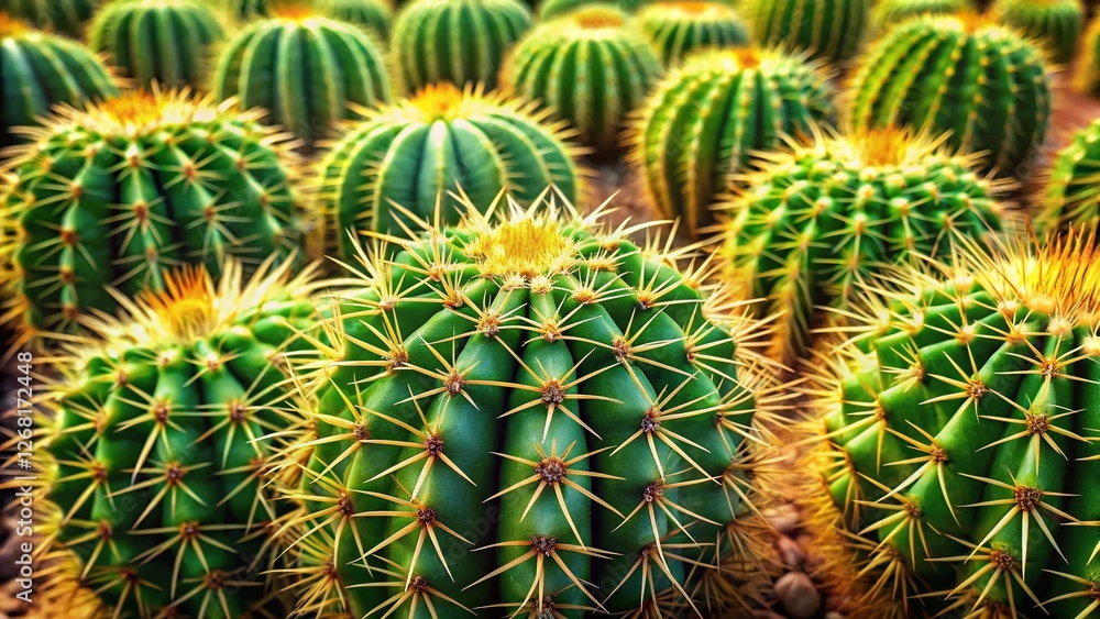 Dense Green Cactus Thicket Closeup - Sharp Prickly Spines, Desert Plant Texture Dense Green Cactus Thicket Closeup - Sharp Prickly Spines, Desert Plant Texture