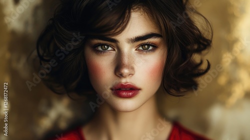 Wallpaper Mural Young female with short hair and intense gaze against textured background Torontodigital.ca