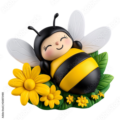 Cute Bee Sleeping in a Flower Icon Design - Ideal for Nature Blogs and Children's Book Illustrations photo