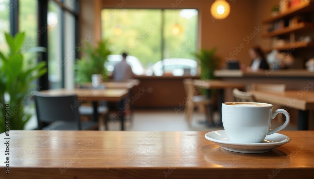 Clean empty coffee table, blurred cafe backdrop, tabletop, visual, home