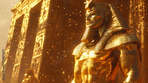 Golden nebuchadnezzar statue symbolizing power and majesty in ancient babylonian culture and history. Gilded Ruins. Illustration photo