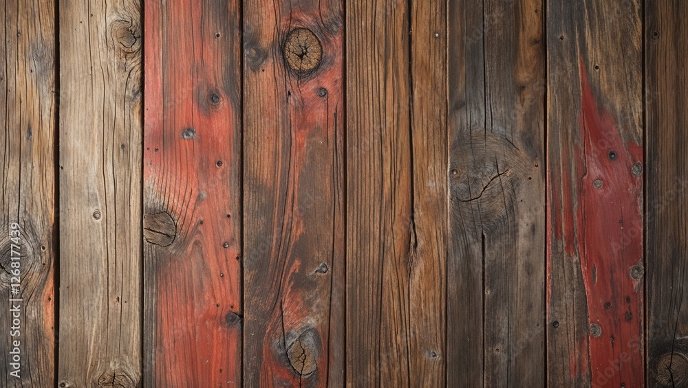 Fototapeta premium a rustic and weathered texture. The wood appears to be aged, with visible grain patterns and a variety of natural imperfections, such as knots and scratches. The color palette consists of warm, earthy