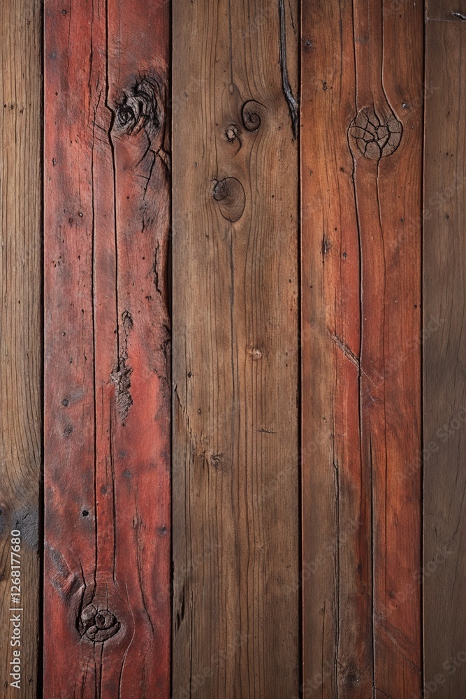 a rustic and weathered texture. The wood appears to be aged, with visible grain patterns and a variety of natural imperfections, such as knots and scratches. The color palette consists of warm, earthy